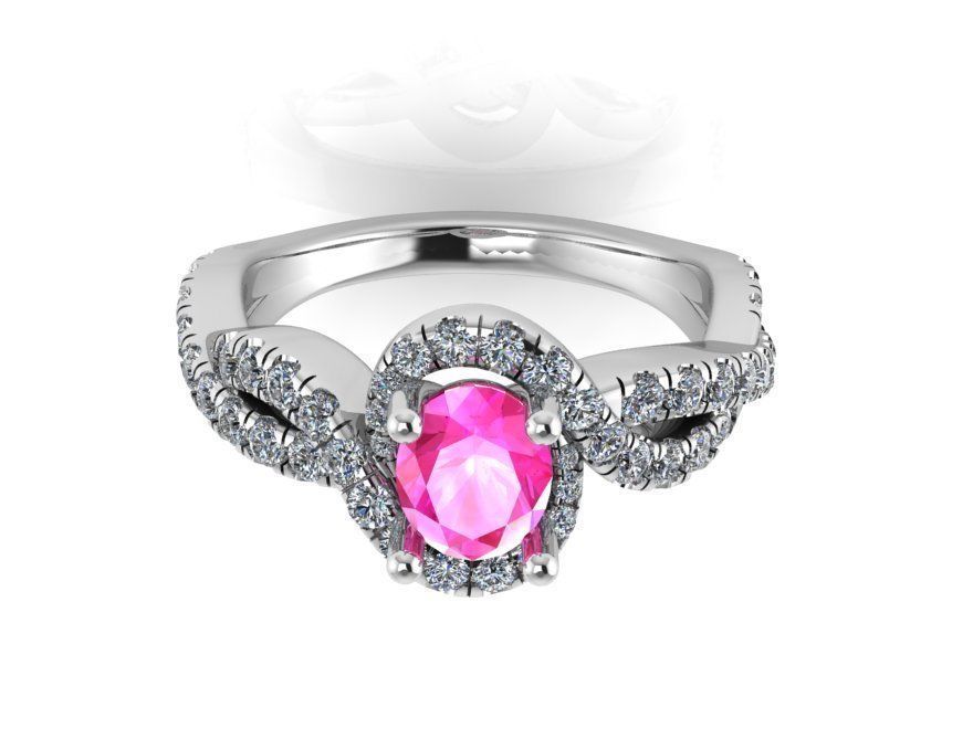 Oval Halo Twisted Ring 1252 3D print model_2