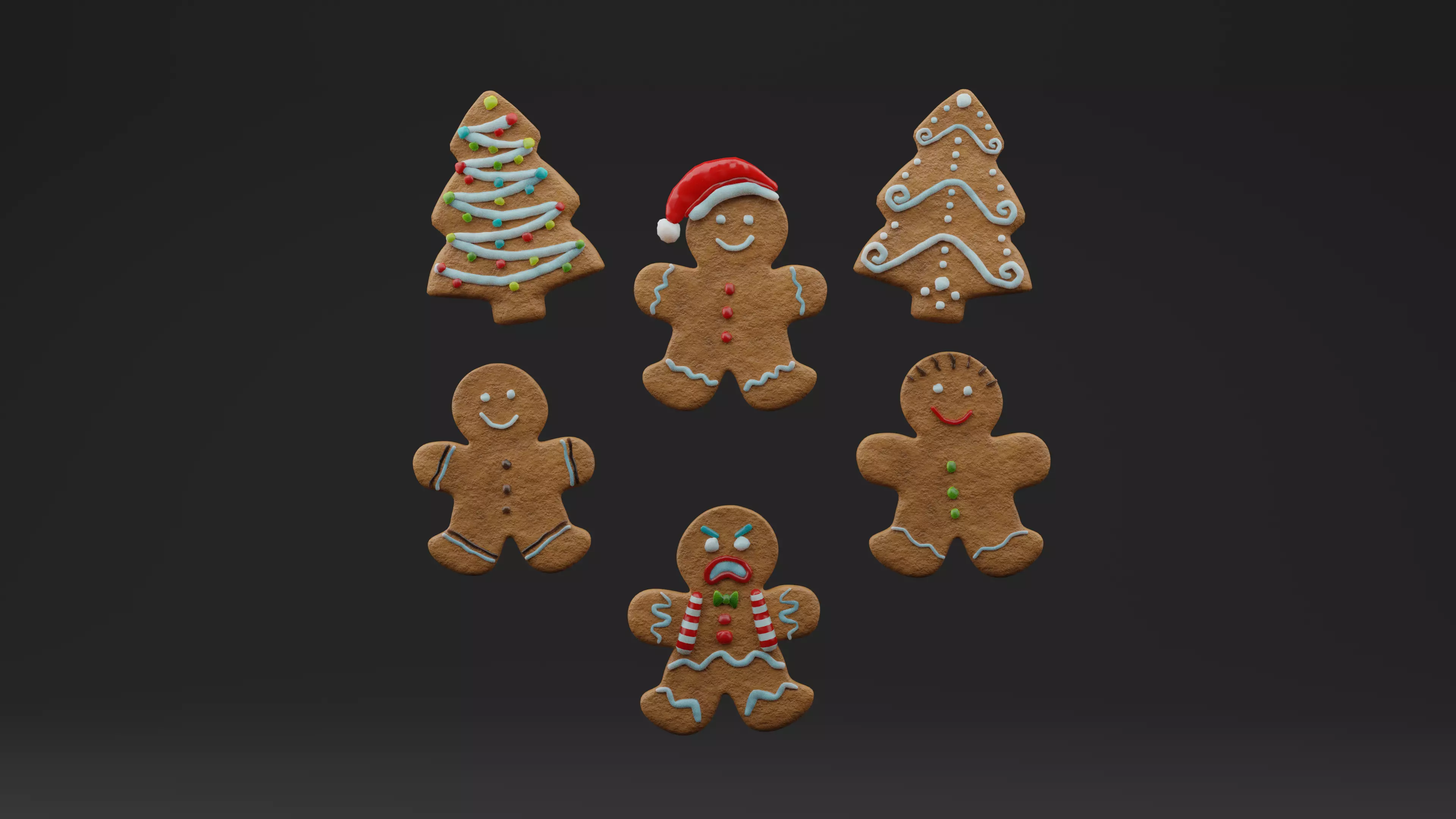 Gingerbread Cookies Pack Low-poly 3D model