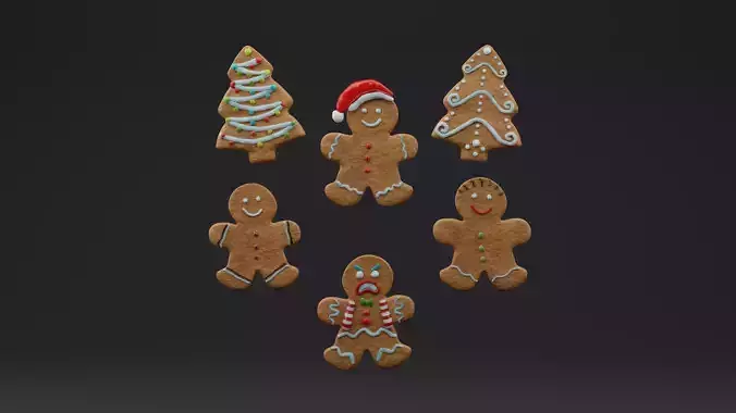 Gingerbread Cookies Pack Low-poly 3D model