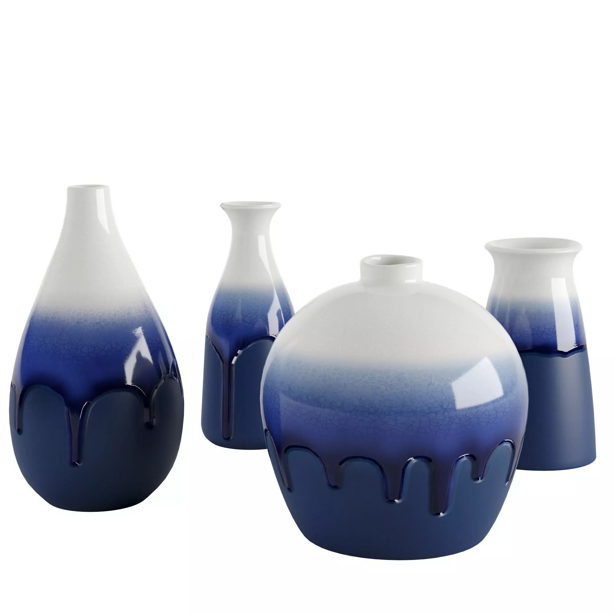 Decorative glazed ceramic vase set 3D model_0