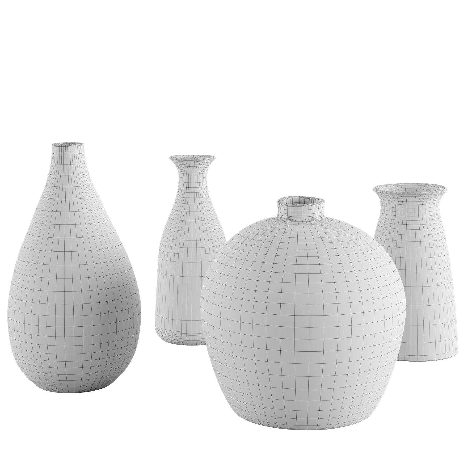 Decorative glazed ceramic vase set 3D model_1