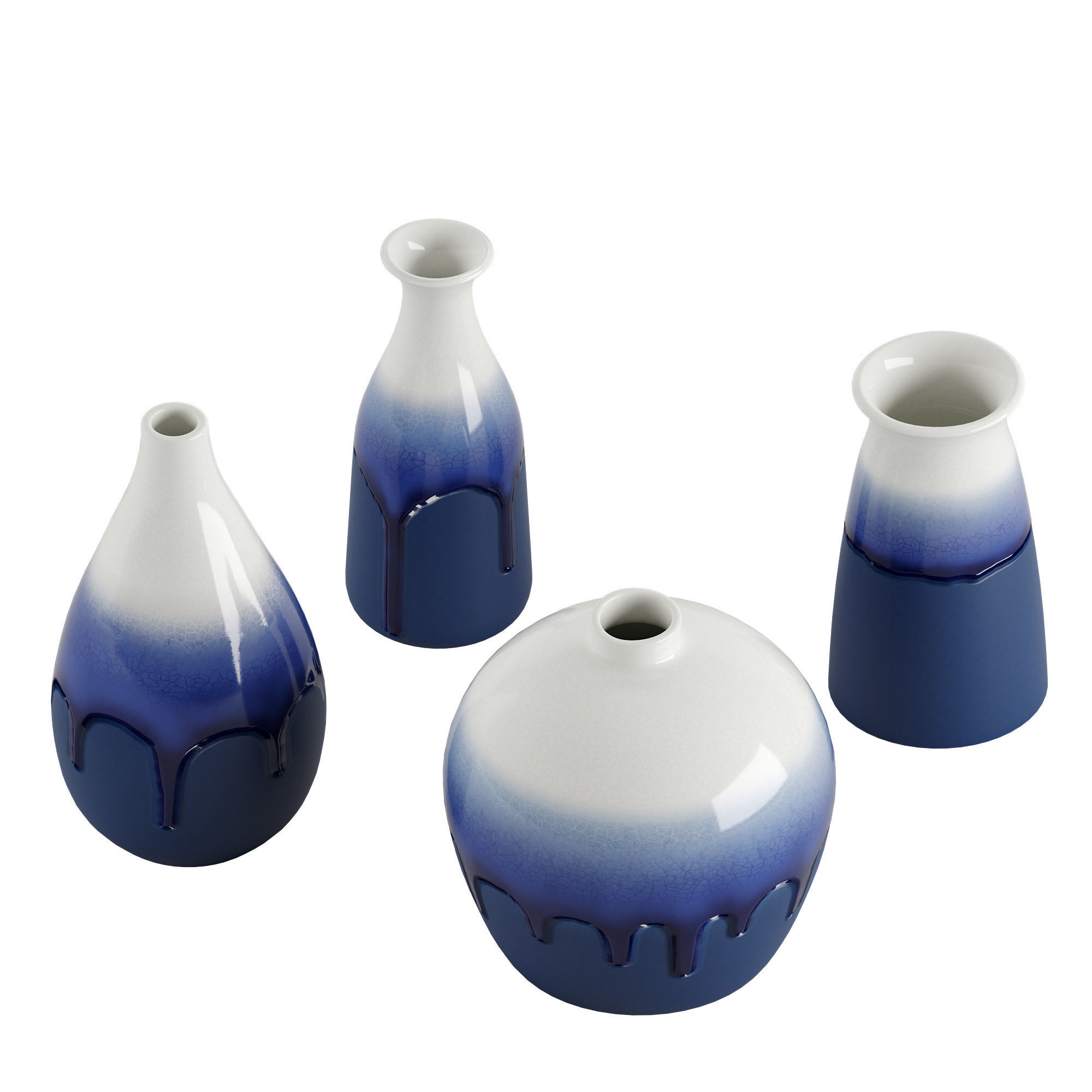 Decorative glazed ceramic vase set 3D model_2