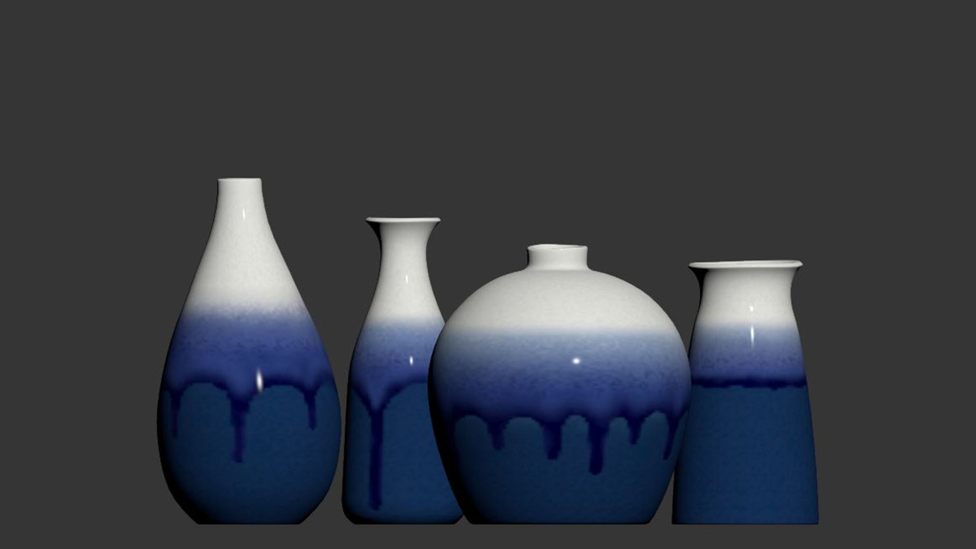 Decorative glazed ceramic vase set 3D model_3