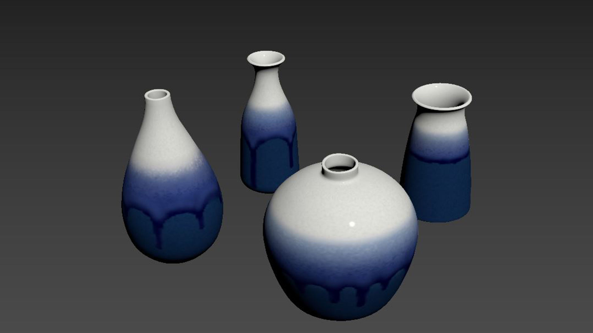 Decorative glazed ceramic vase set 3D model_4