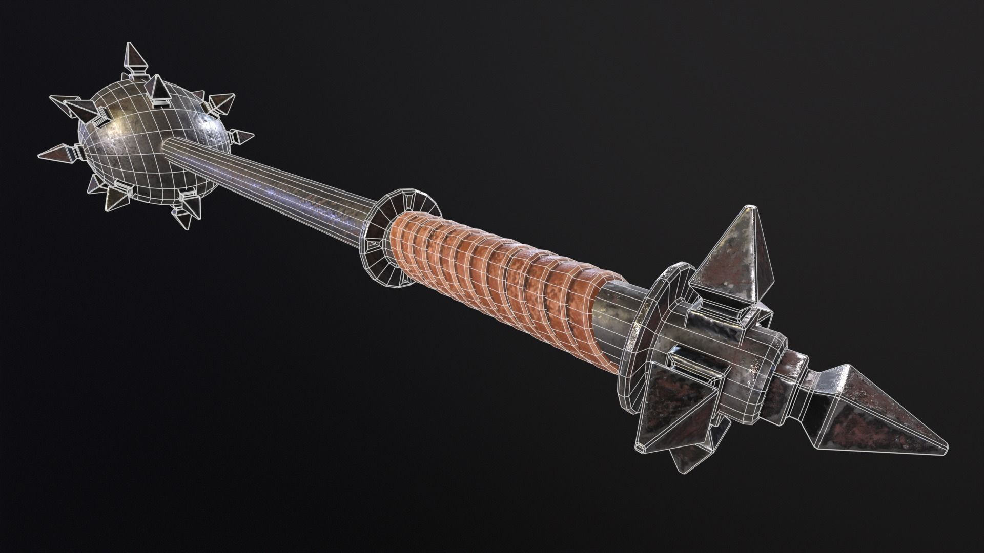 Medieval Spiked Ball Mace Low-poly 3D model_9