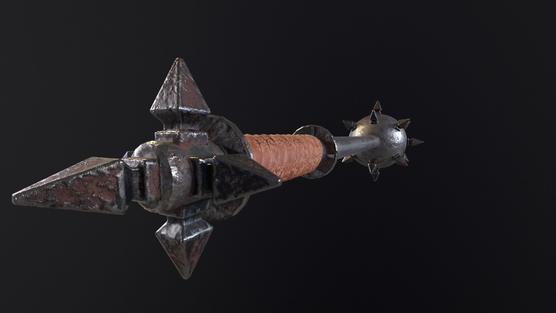 Medieval Spiked Ball Mace Low-poly 3D model_16