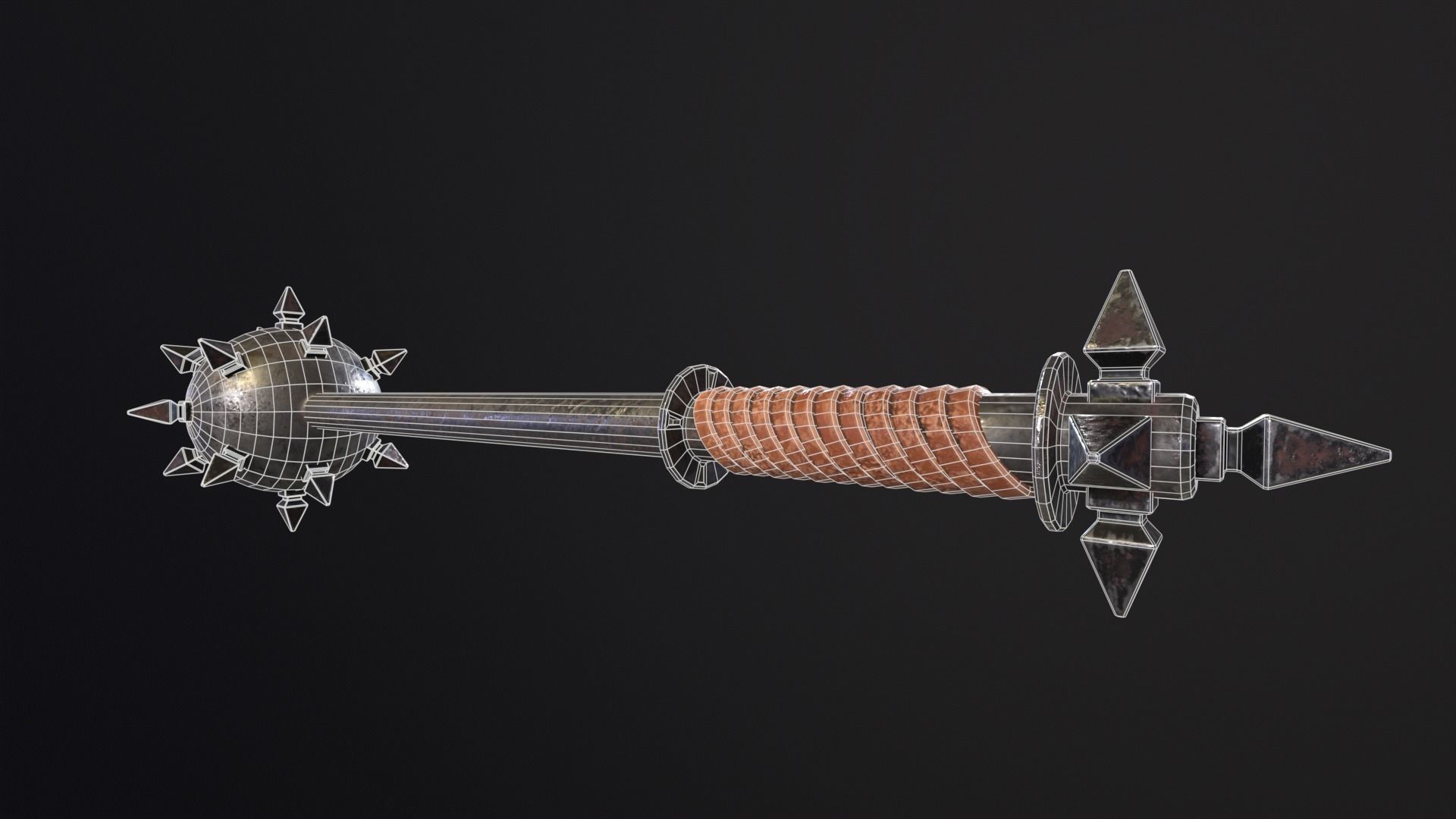 Medieval Spiked Ball Mace Low-poly 3D model_7