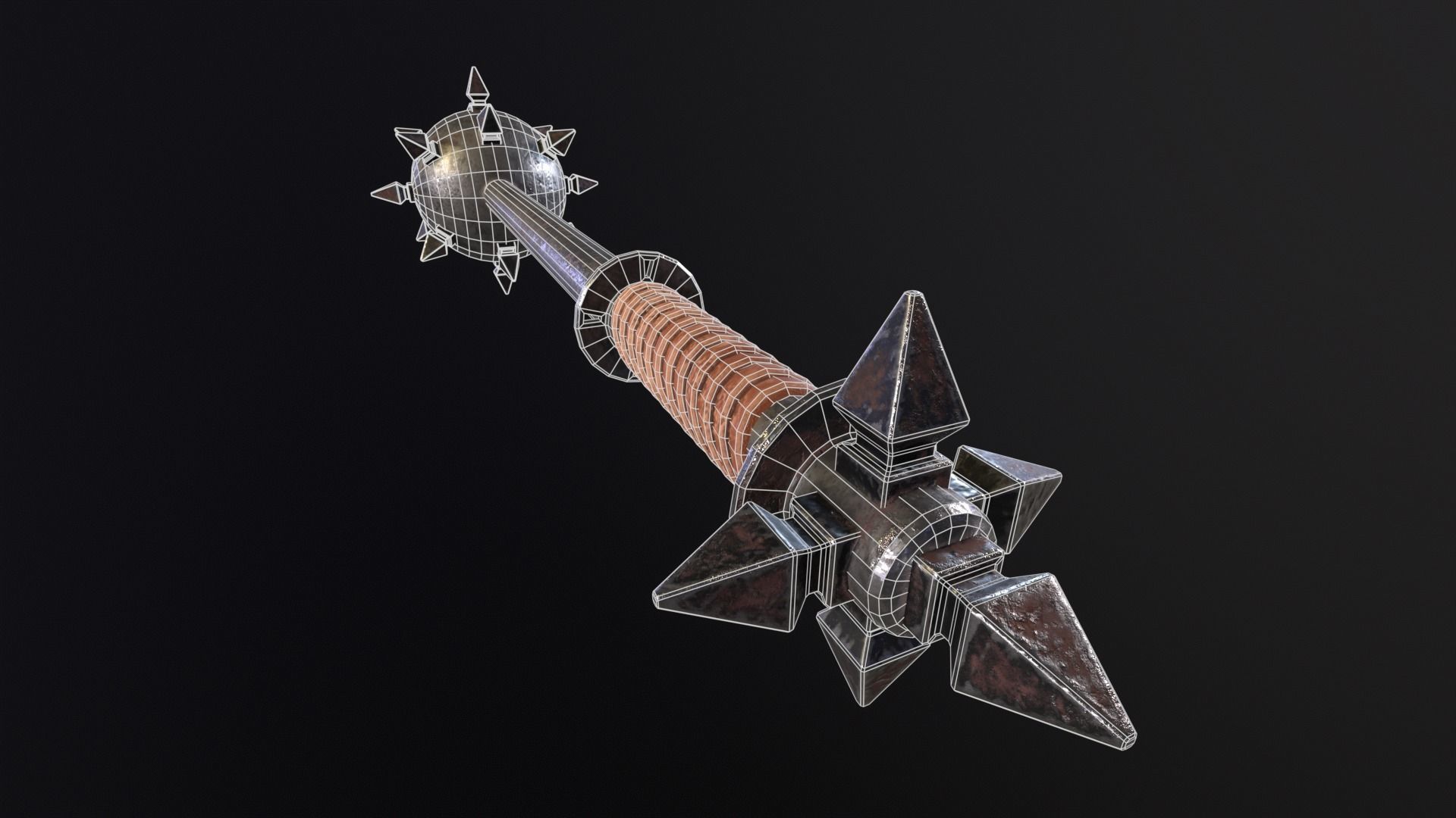 Medieval Spiked Ball Mace Low-poly 3D model_11