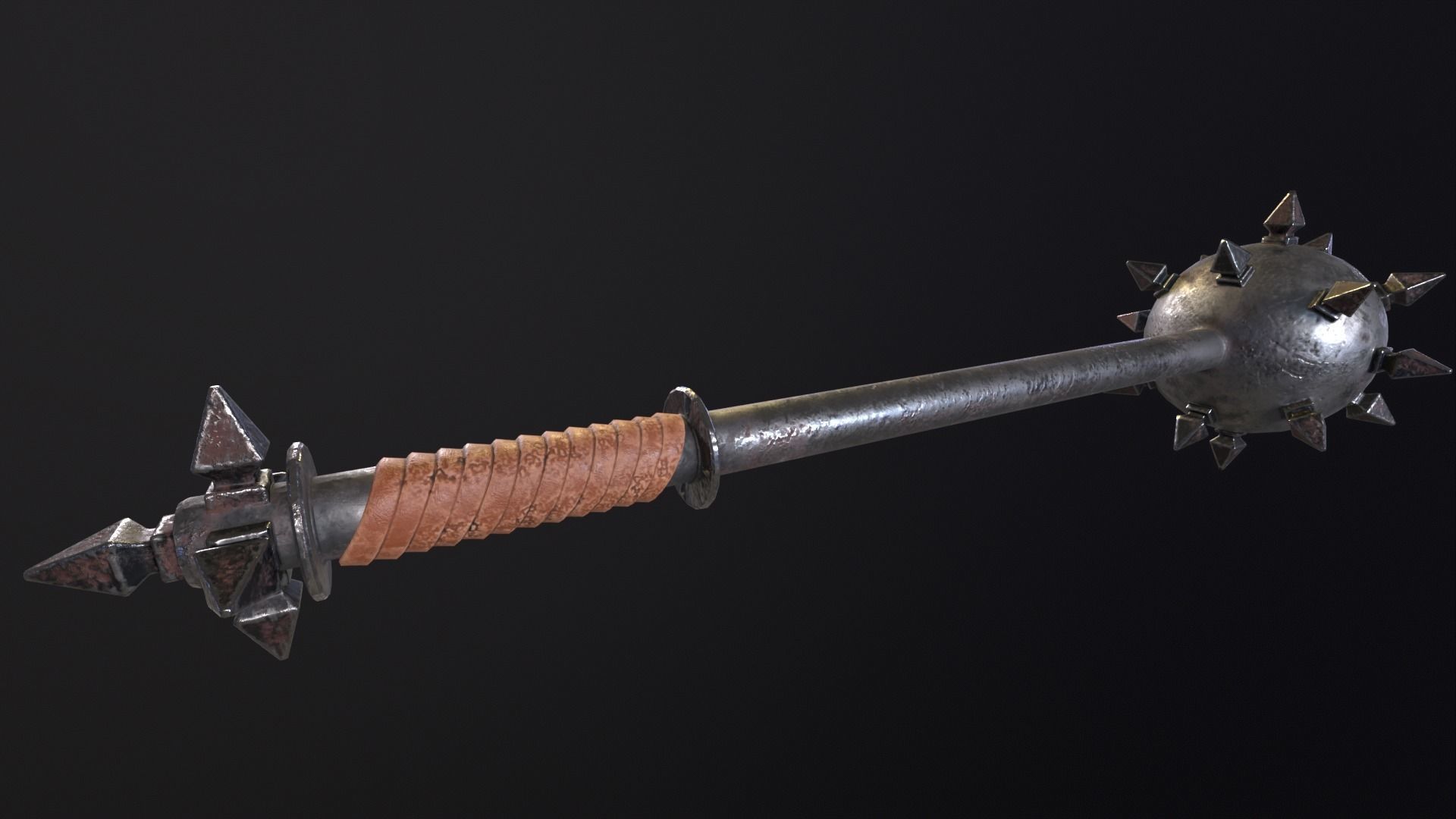 Medieval Spiked Ball Mace Low-poly 3D model_18