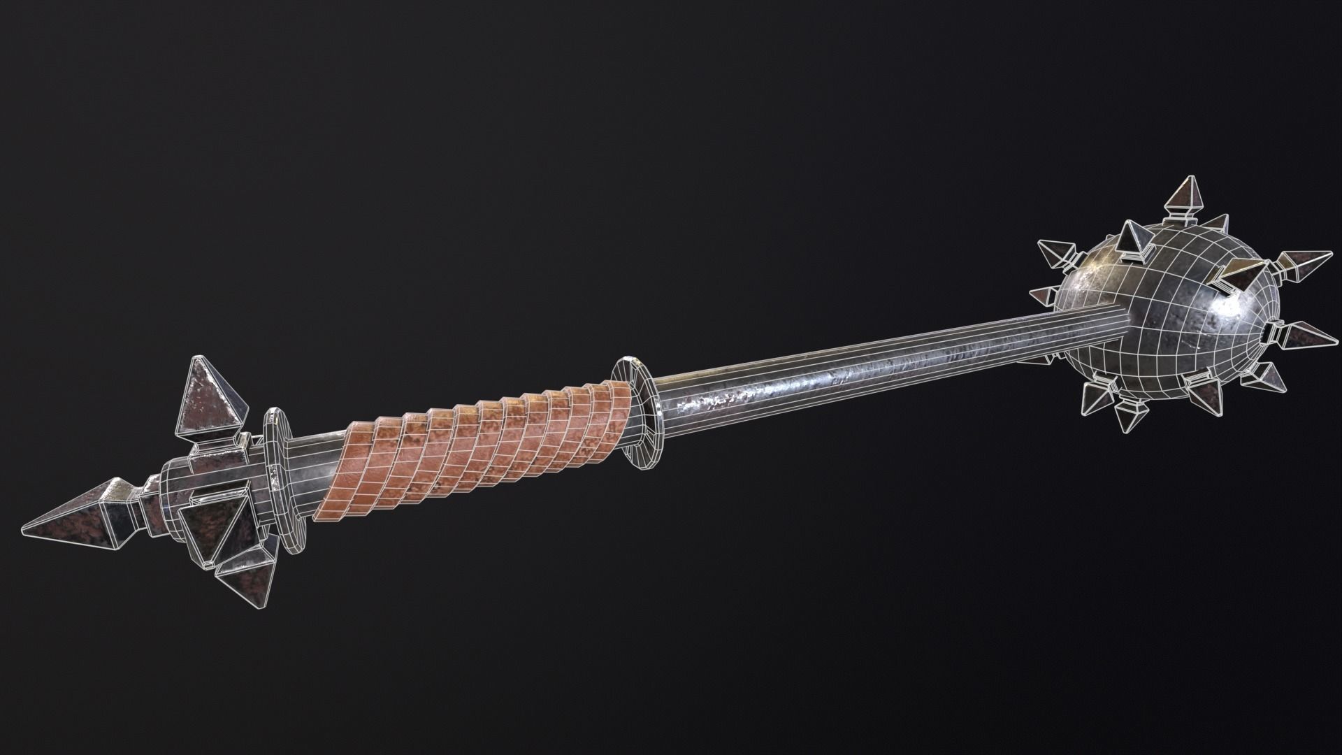 Medieval Spiked Ball Mace Low-poly 3D model_19