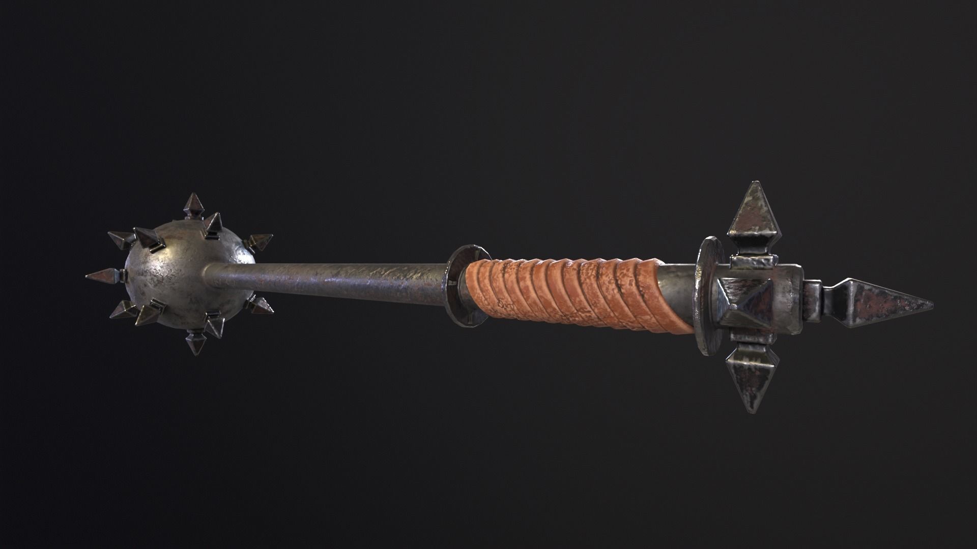 Medieval Spiked Ball Mace Low-poly 3D model_6