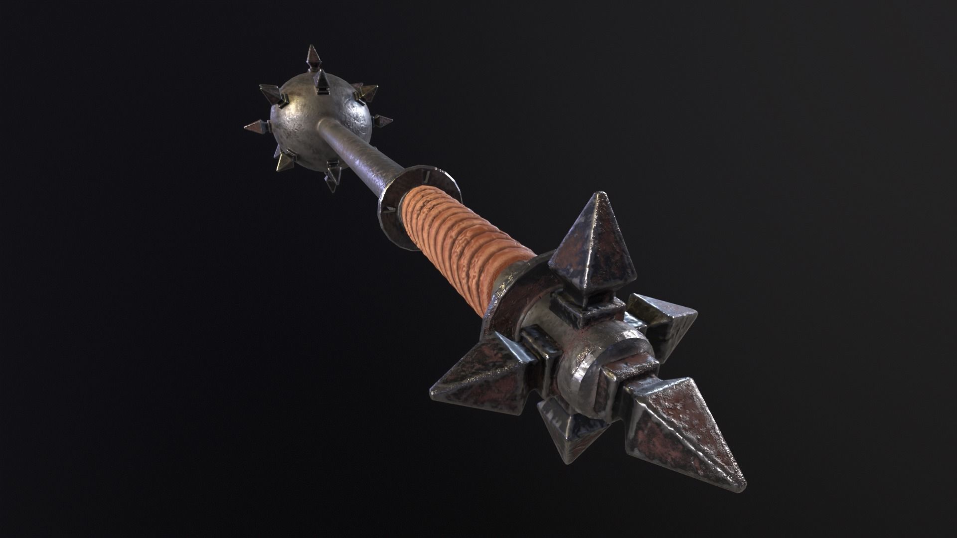 Medieval Spiked Ball Mace Low-poly 3D model_10