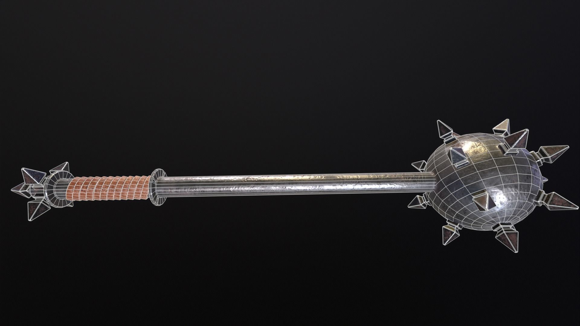 Medieval Spiked Ball Mace Low-poly 3D model_21