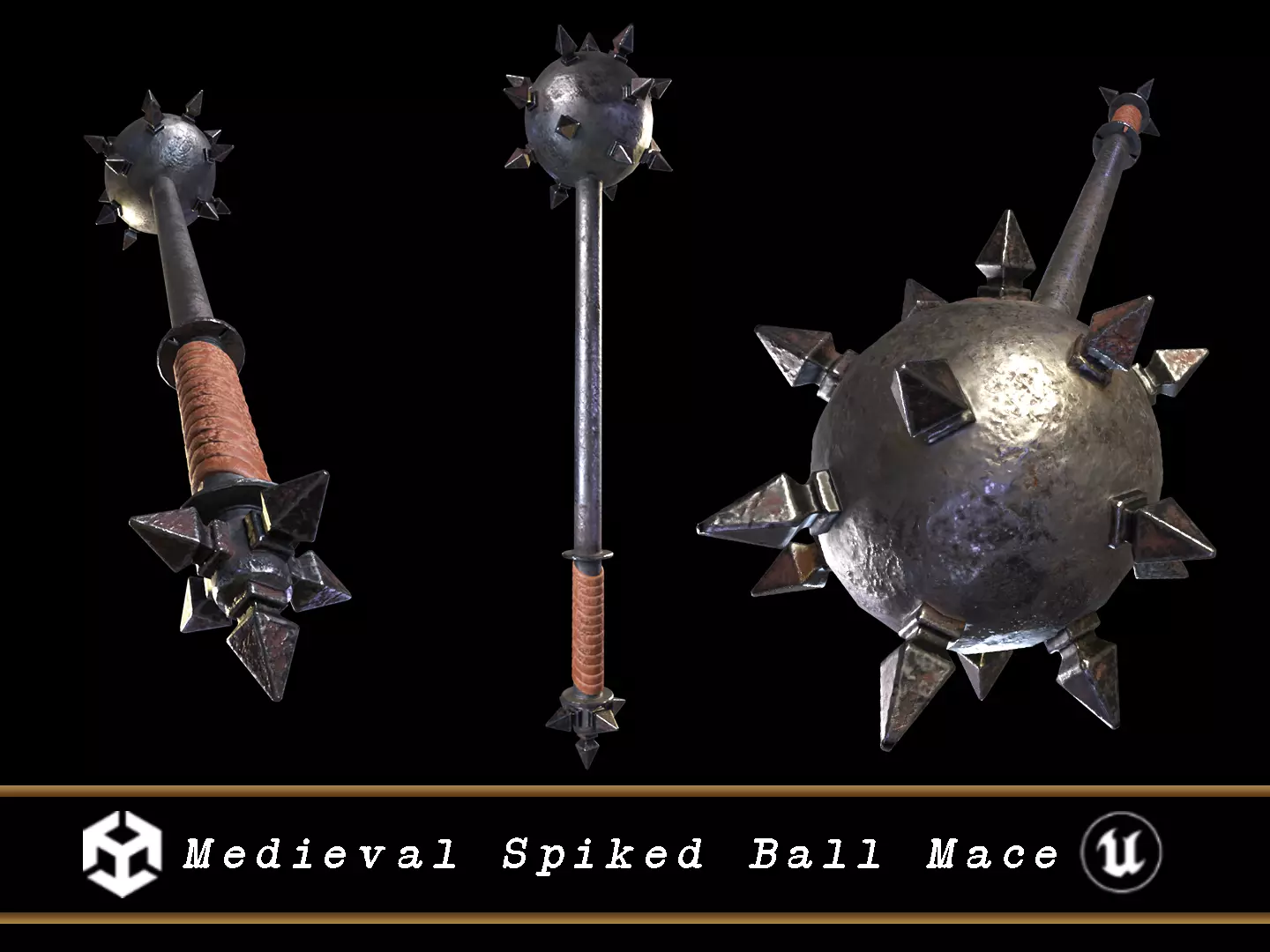 Medieval Spiked Ball Mace Low-poly 3D model_0