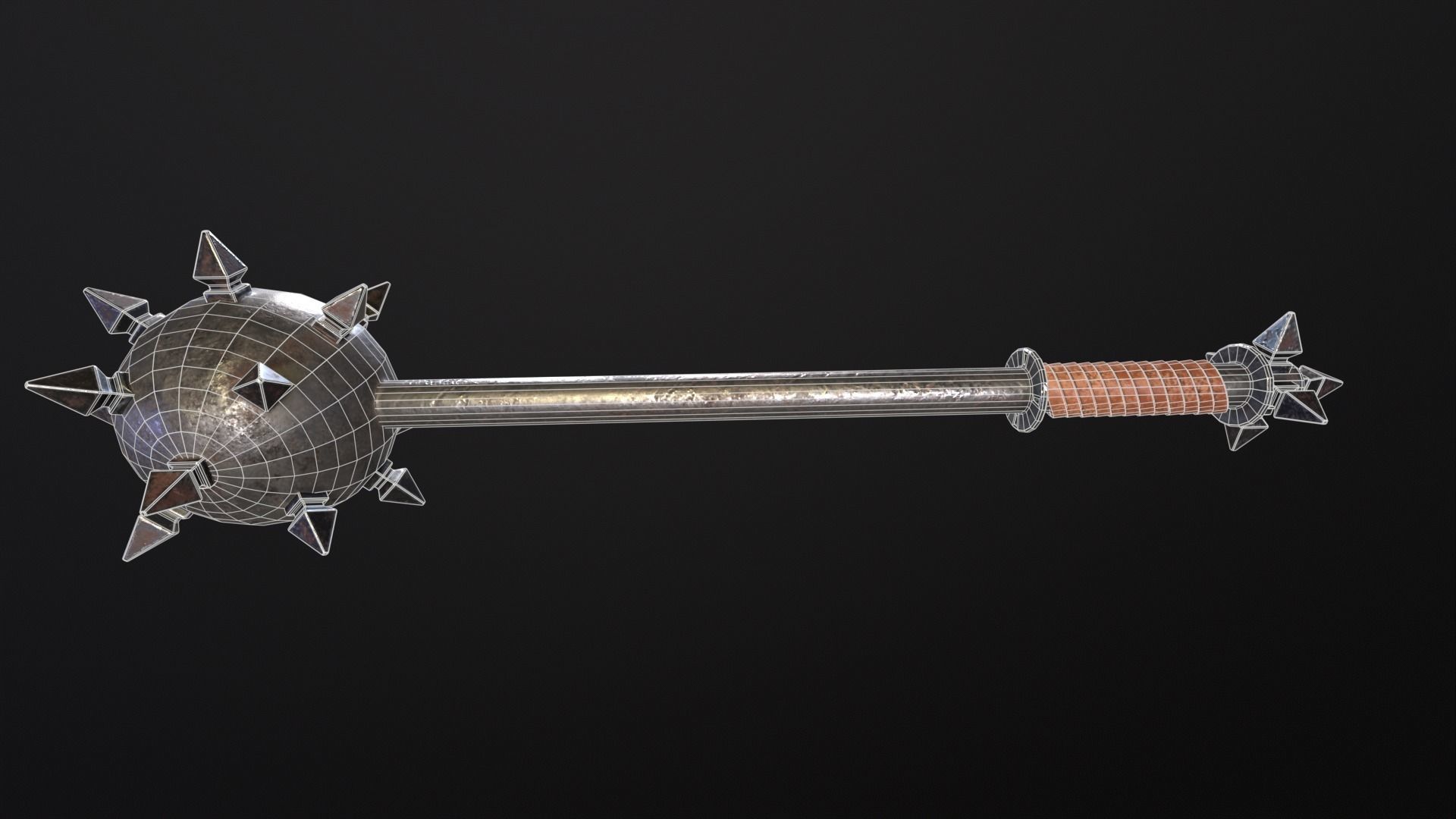 Medieval Spiked Ball Mace Low-poly 3D model_3