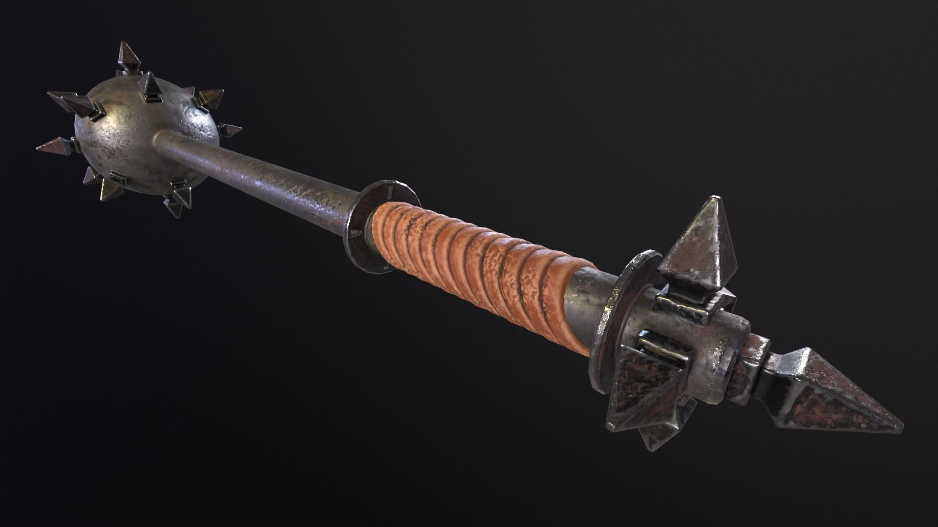 Medieval Spiked Ball Mace Low-poly 3D model_8