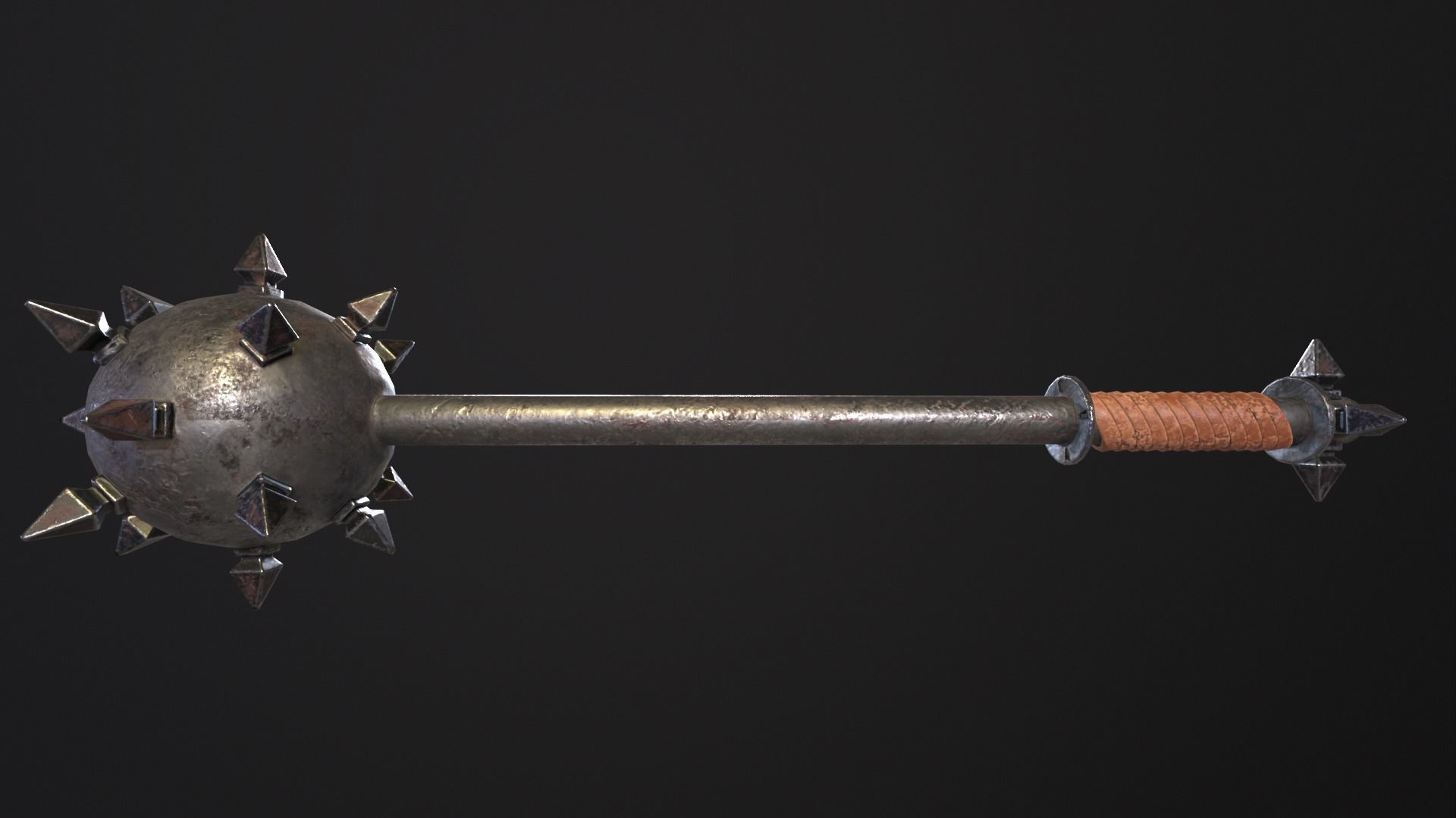 Medieval Spiked Ball Mace Low-poly 3D model_4