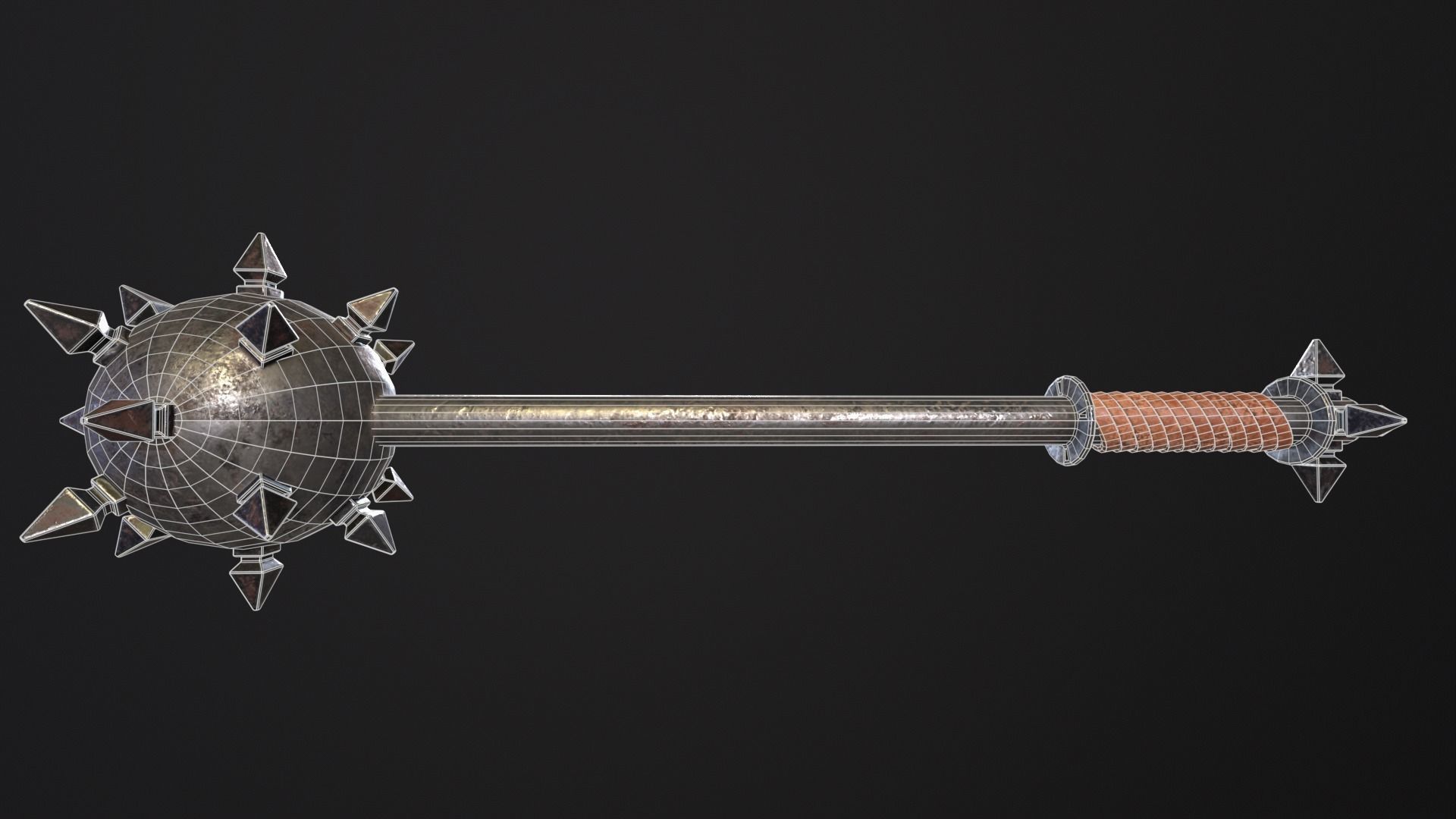 Medieval Spiked Ball Mace Low-poly 3D model_5