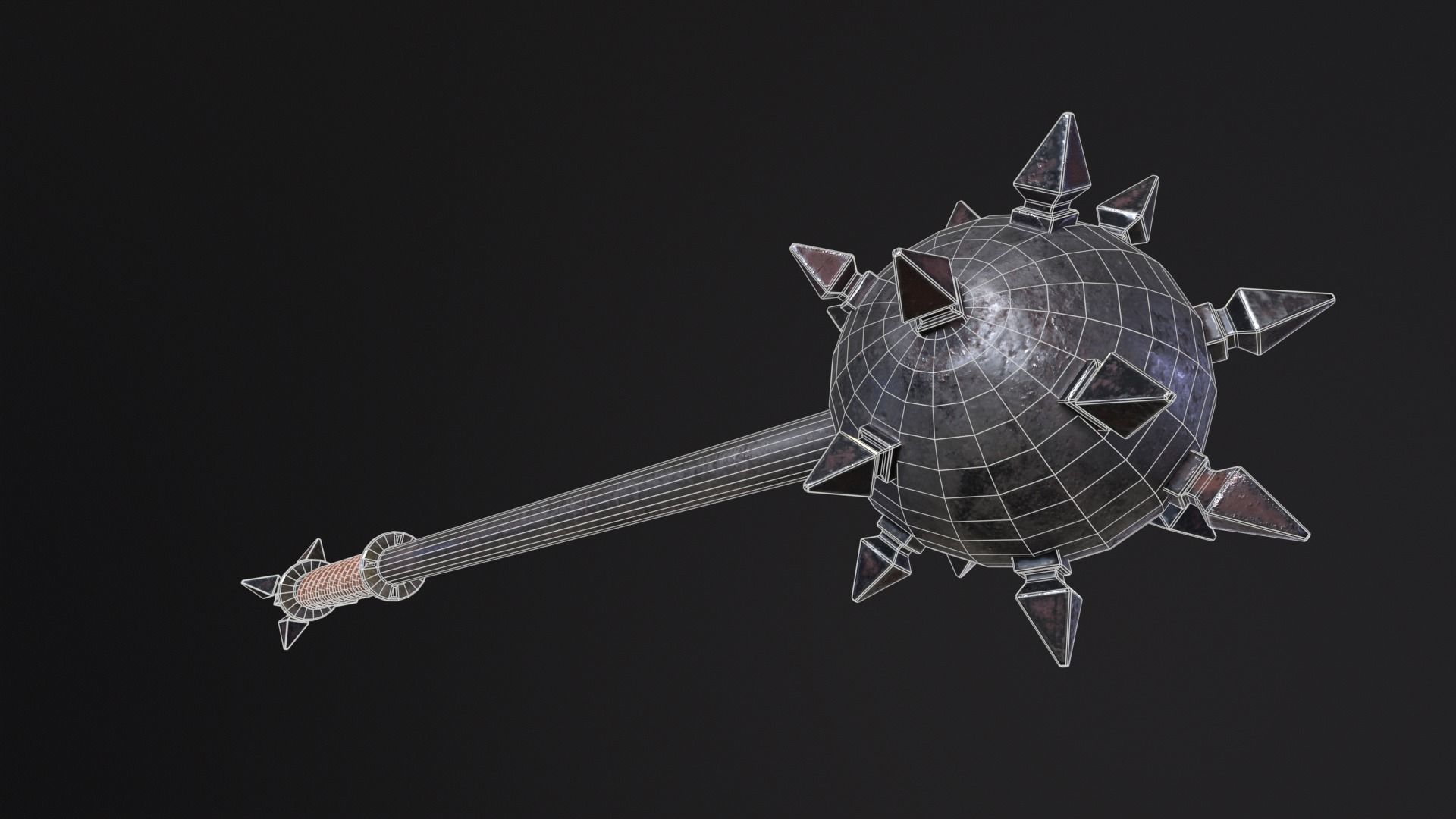 Medieval Spiked Ball Mace Low-poly 3D model_23