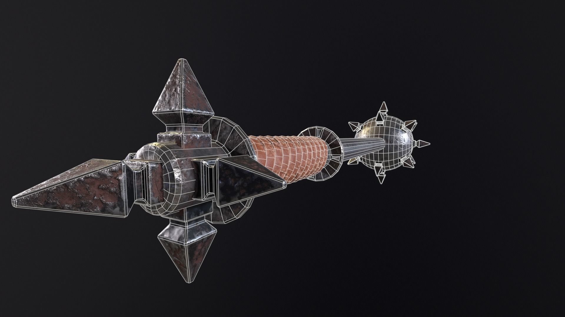 Medieval Spiked Ball Mace Low-poly 3D model_17