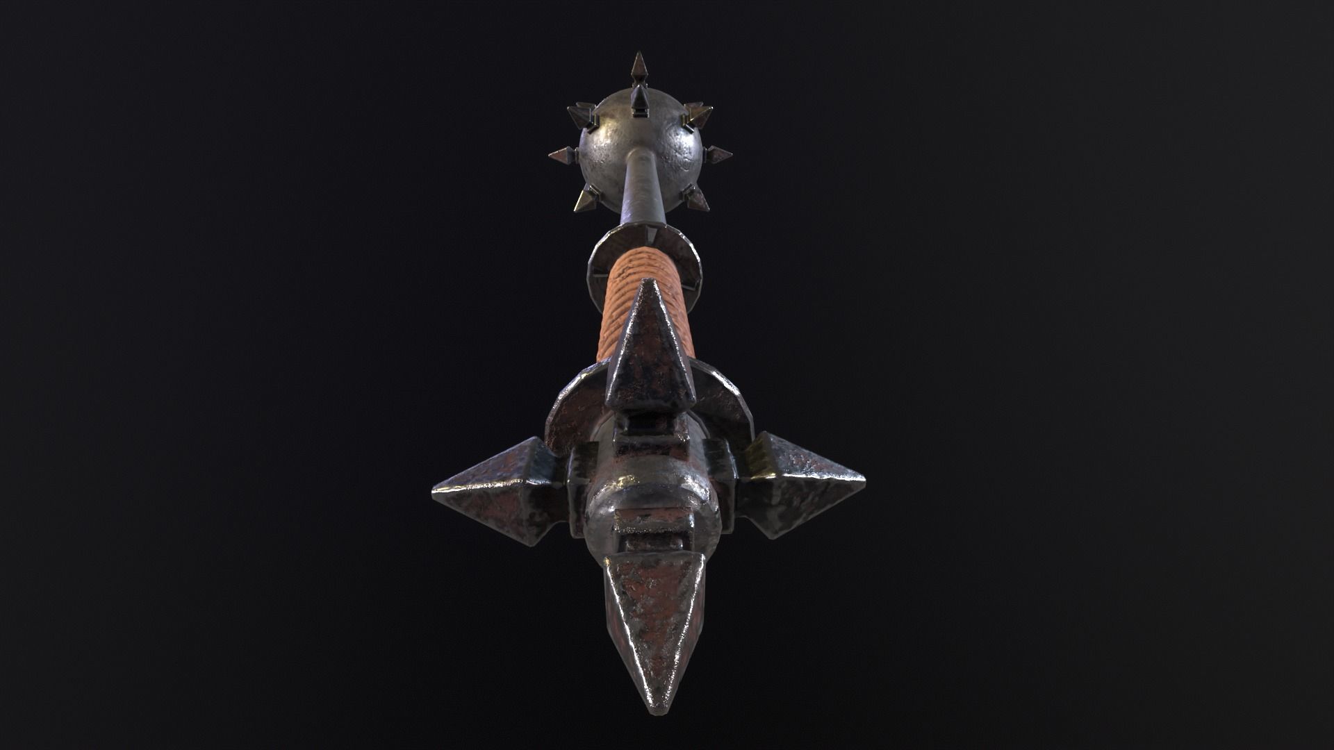 Medieval Spiked Ball Mace Low-poly 3D model_12