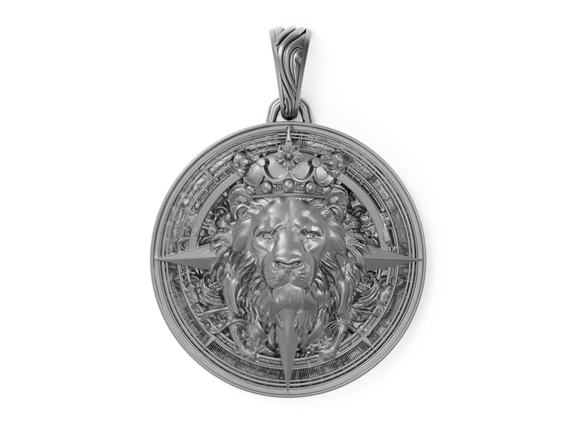 Lion Medallion Pendant Necklace 3D print model_0