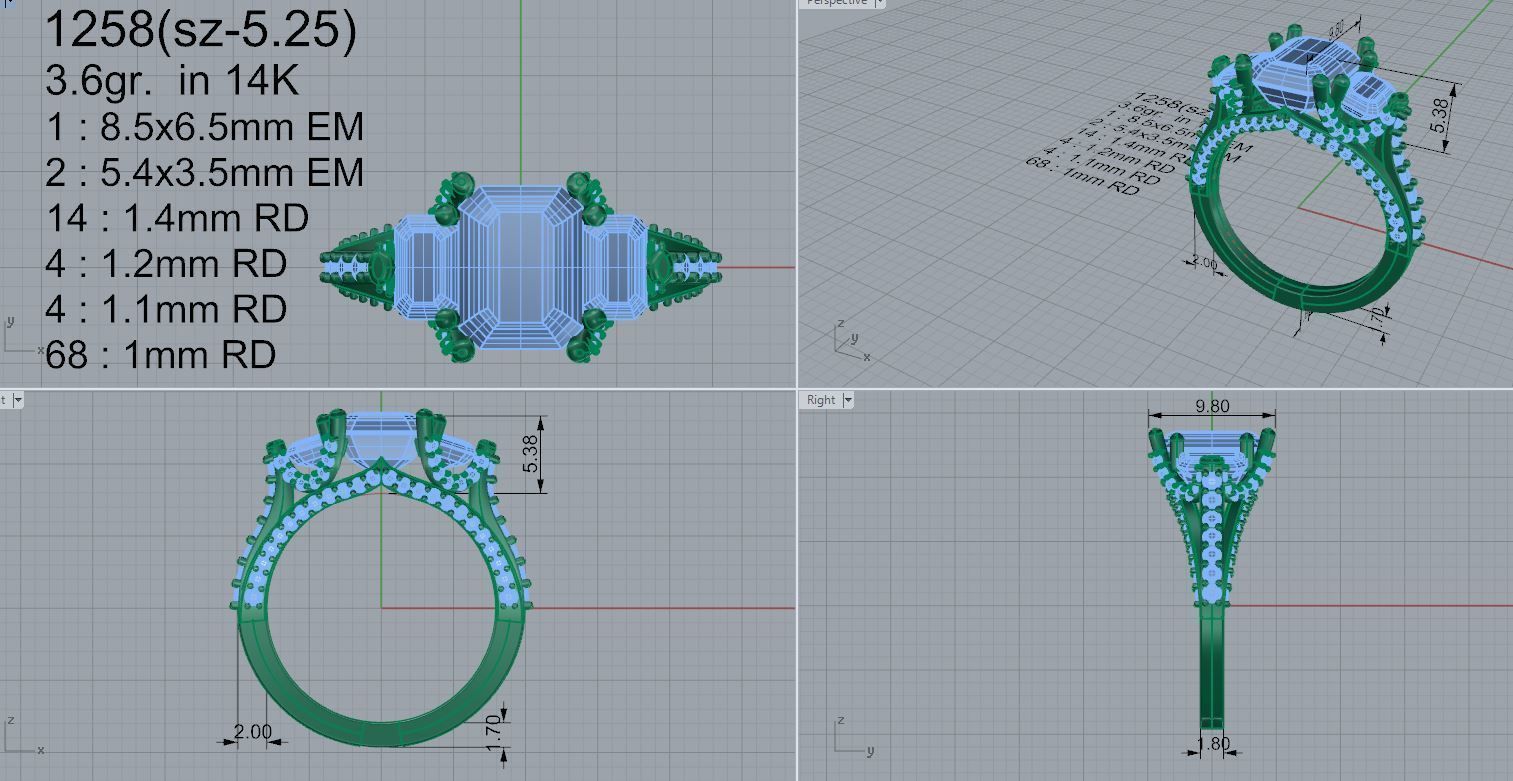 3 Stone Diamond Ring 1258 3D print model_4