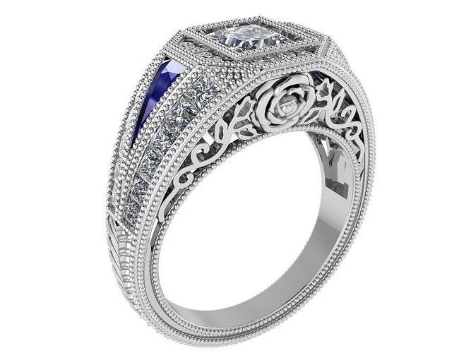Princess Milgrain Ornamental Ring 1261 3D print model