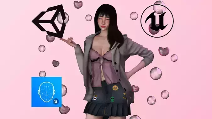 Realistic Girl V3 - Game Ready Low-poly 3D model