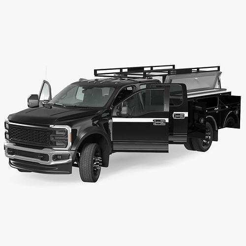 Black Chassis Cab with Service Body Rigged 3D model