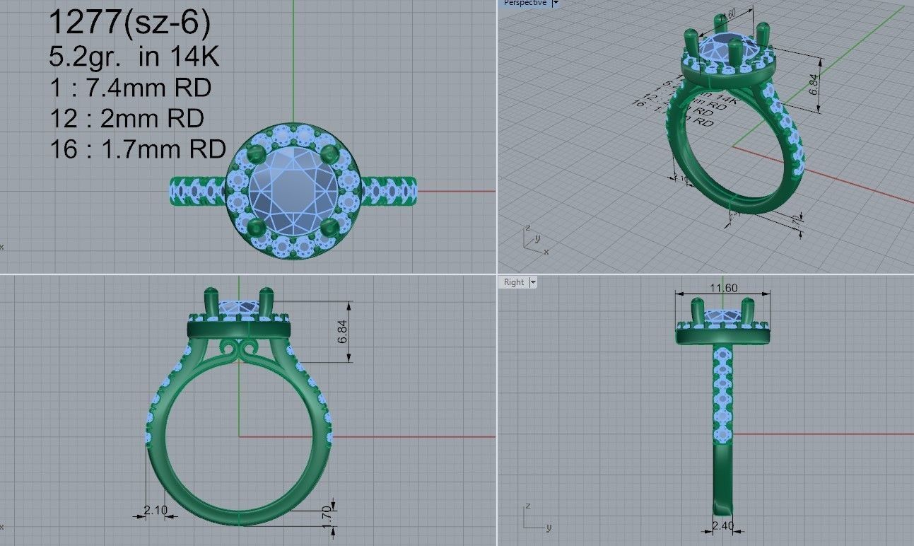 Round Halo Ring 1277 3D print model_4