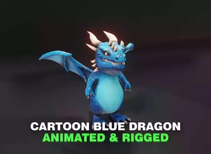 Cartoon Blue Dragon Animated 3D Model Low-poly 3D model