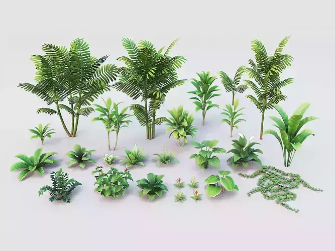 Tropical plants pack G94 Low-poly 3D model