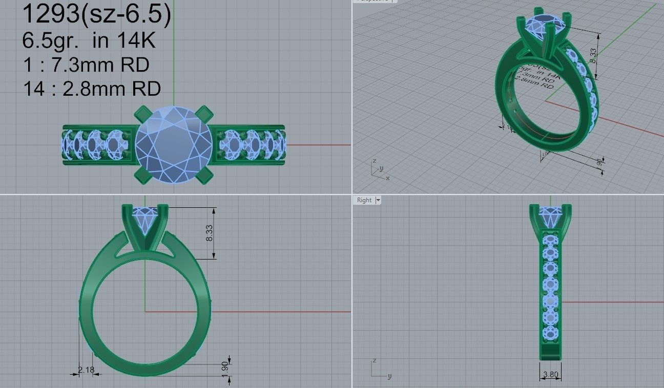 Round Diamond Peg Setting Ring 1293 3D print model_4