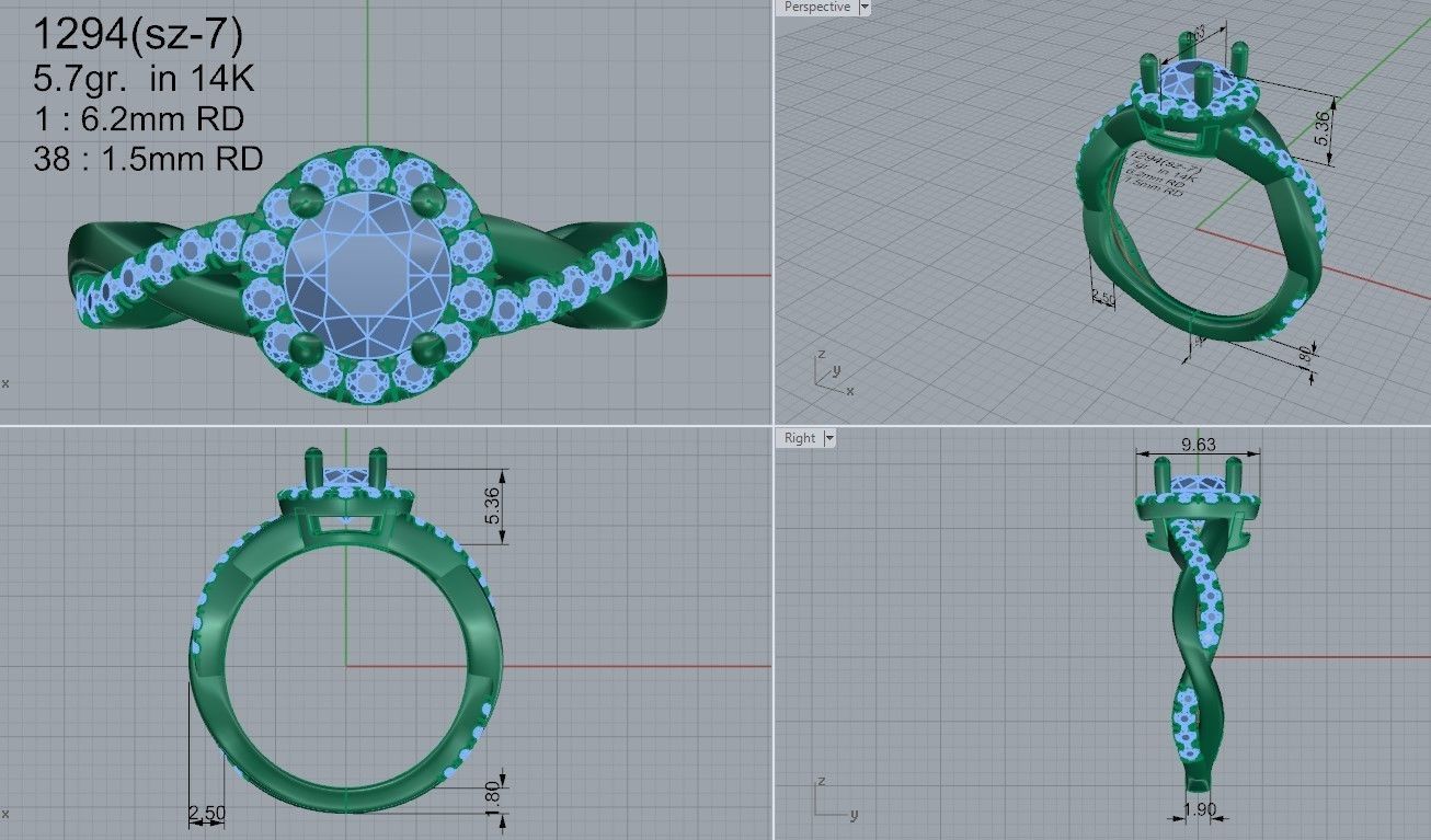 Round Halo Twisted Ring 1294 3D print model_4