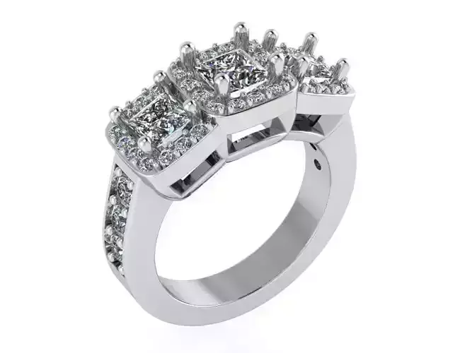 Square Halo 3 Stone Ring 1296