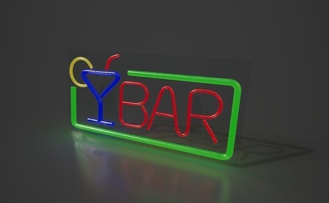 Small bar top neon bar sign Low-poly 3D model
