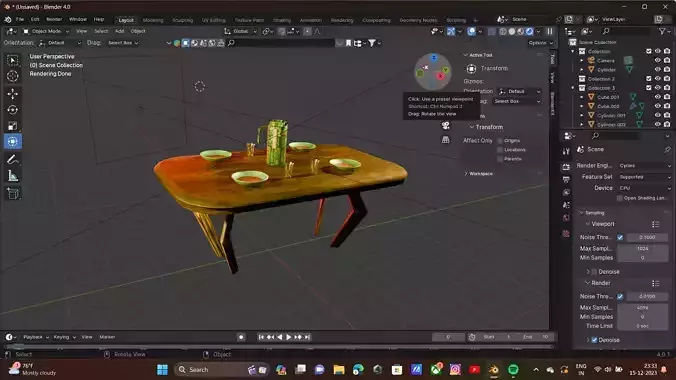 Table and pleats Low-poly 3D model