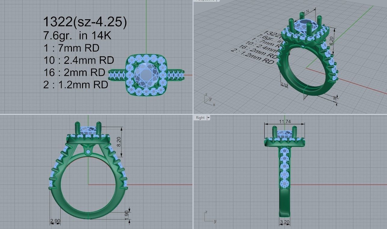 Square Halo Ring 1322 3D print model_4