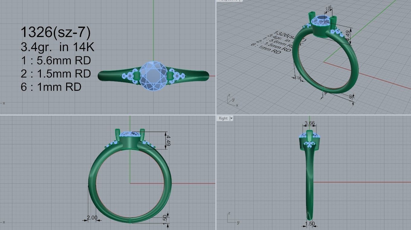 Diamond Solitaire Ring 1326 3D print model_4