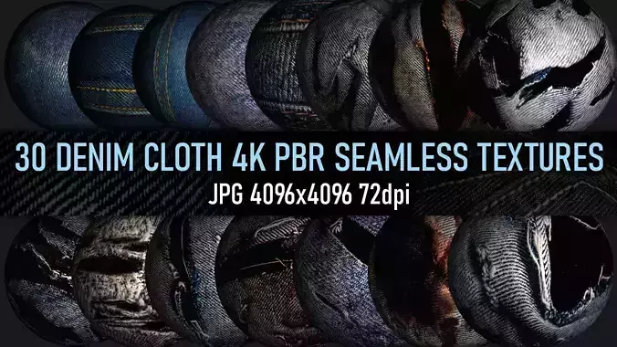 30 Dirty torn denim jeans cloth seamless photo 4k PBR textures
