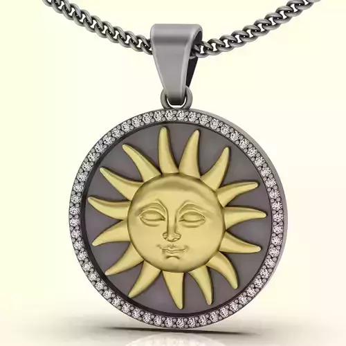 Sun pendant silver gold printable jewelry 3D model