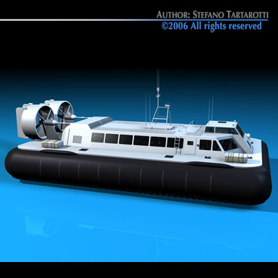 Hovercraft boat with two propellers 3D model_1