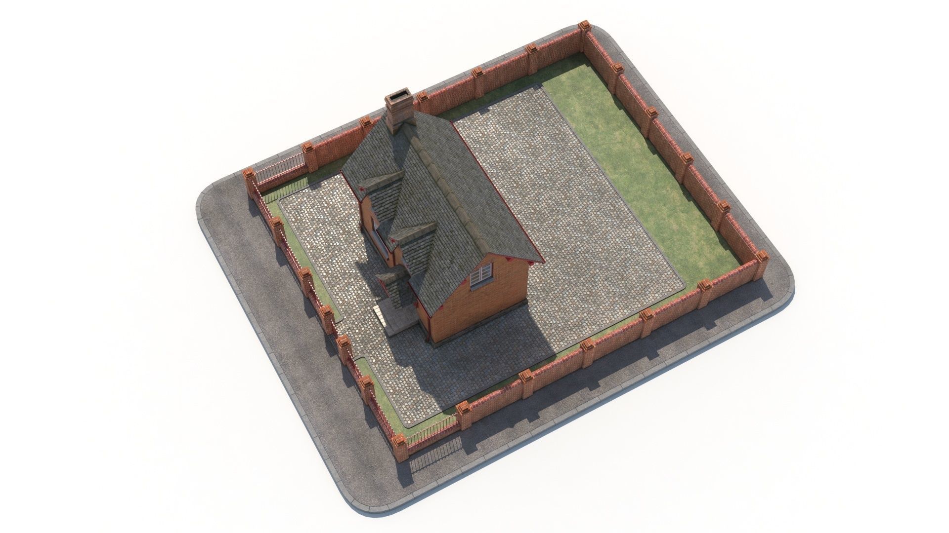Small brick house Low-poly 3D model_11