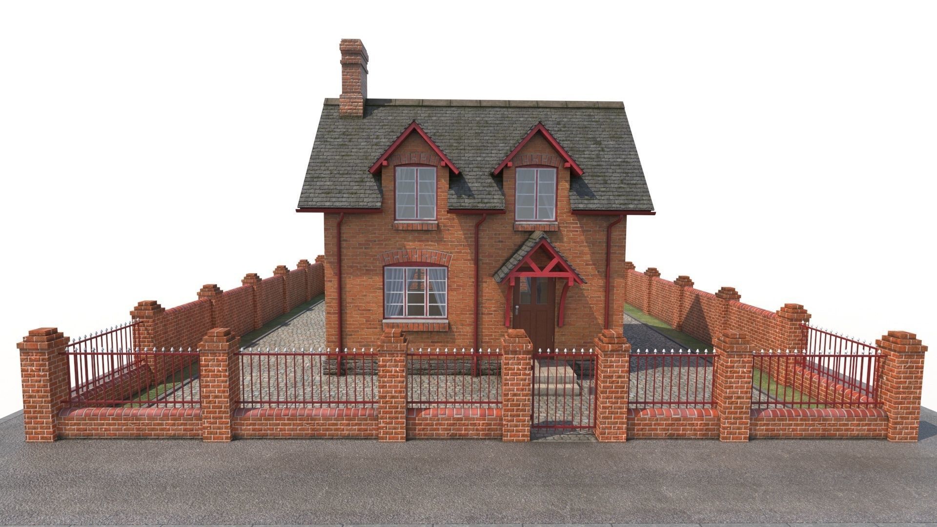Small brick house Low-poly 3D model_15