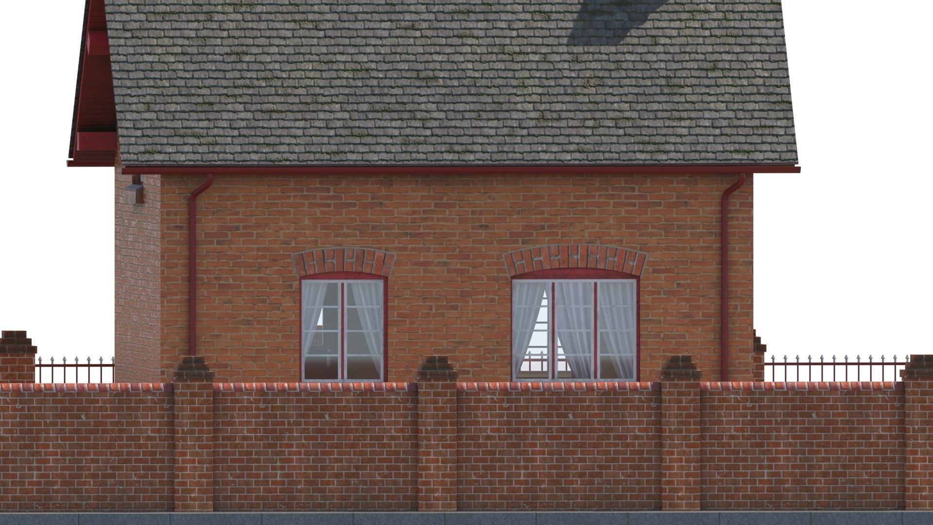 Small brick house Low-poly 3D model_5