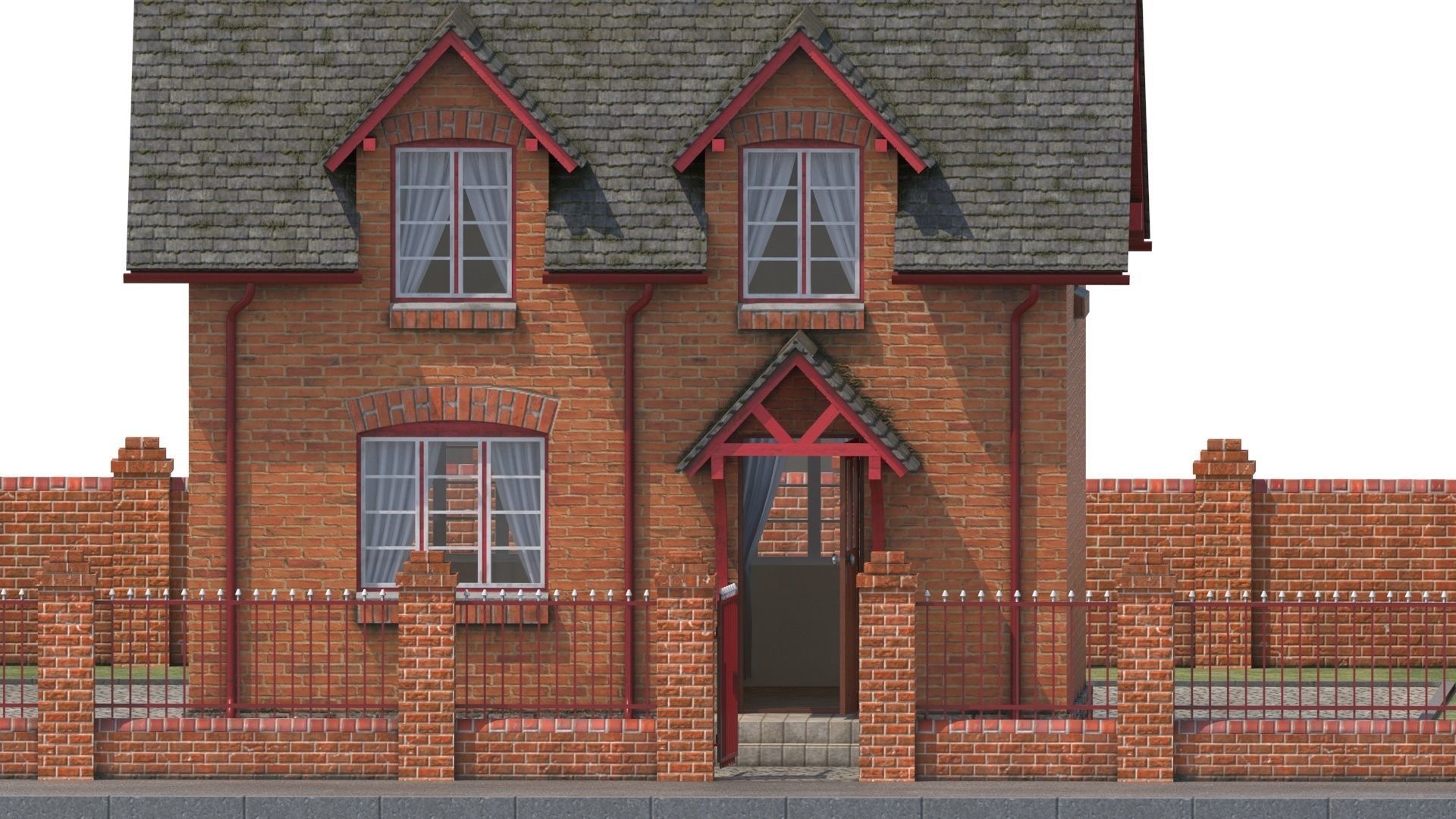Small brick house Low-poly 3D model_2