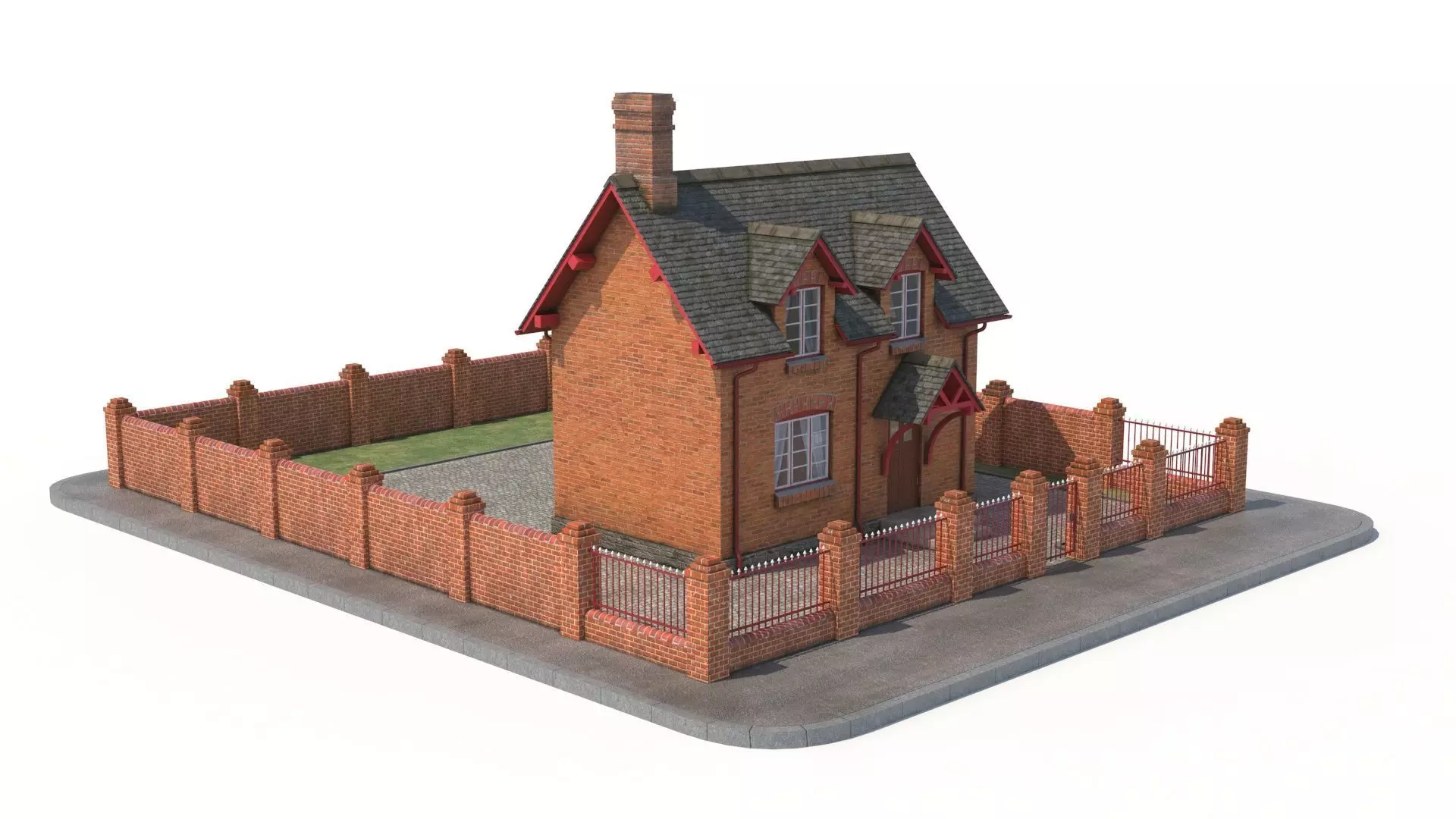 Small brick house Low-poly 3D model_0