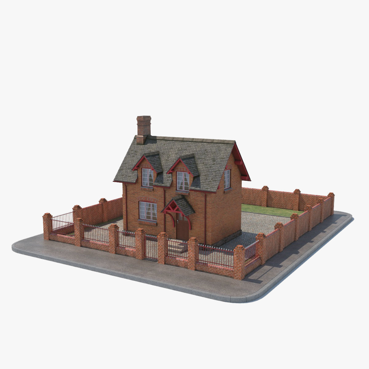 Small brick house Low-poly 3D model_18