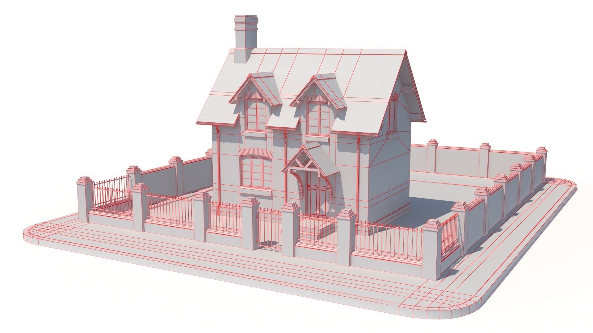 Small brick house Low-poly 3D model_14